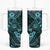 Hawaii Shaka Sign Tumbler With Handle Polynesian Pattern Turquoise Version