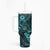 Hawaii Shaka Sign Tumbler With Handle Polynesian Pattern Turquoise Version