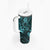 Hawaii Shaka Sign Tumbler With Handle Polynesian Pattern Turquoise Version