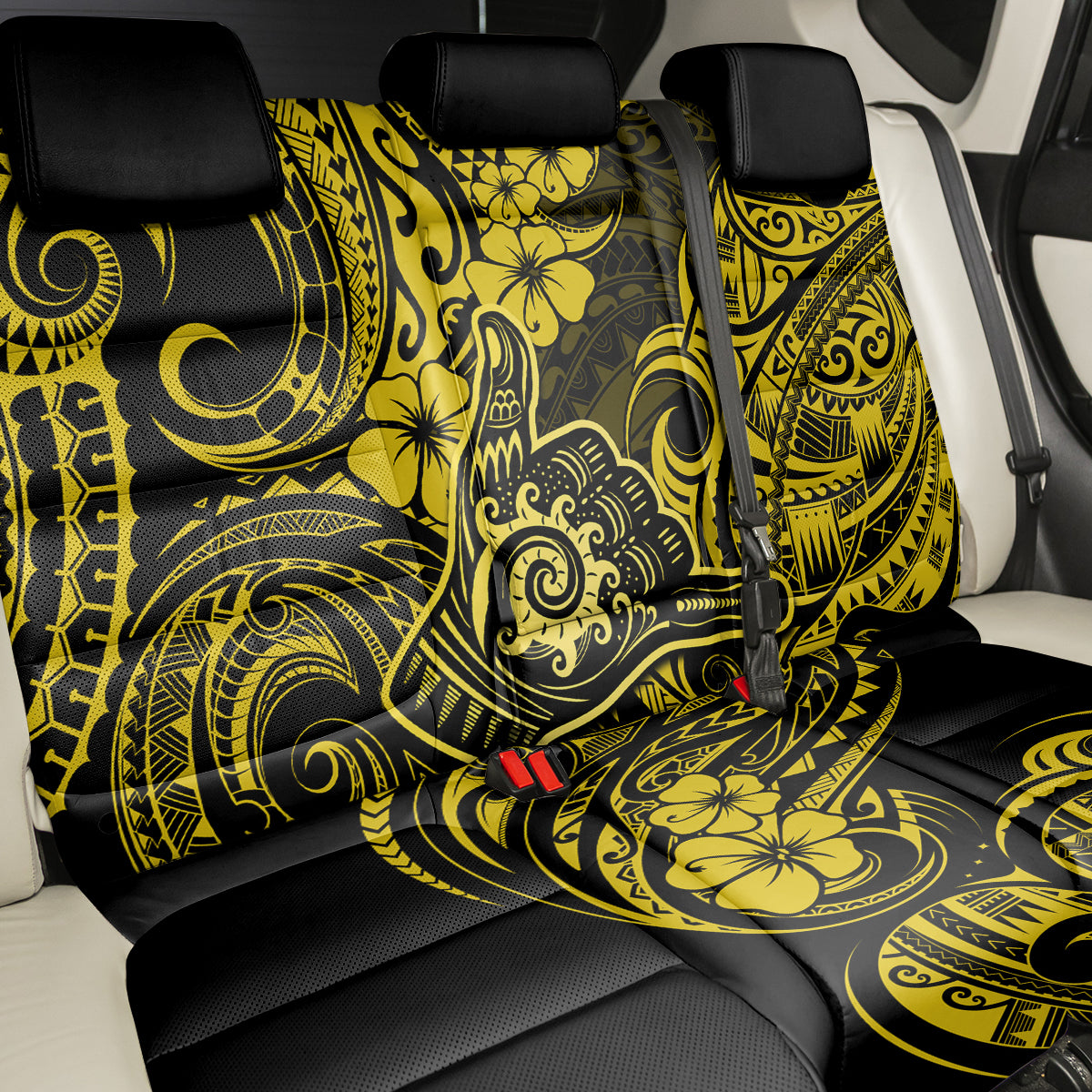 Hawaii Shaka Sign Back Car Seat Cover Polynesian Pattern Yellow Version LT01 - Polynesian Pride