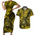 Hawaii Shaka Sign Couples Matching Short Sleeve Bodycon Dress and Hawaiian Shirt Polynesian Pattern Yellow Version LT01 Yellow - Polynesian Pride