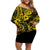 Hawaii Shaka Sign Family Matching Off Shoulder Short Dress and Hawaiian Shirt Polynesian Pattern Yellow Version LT01 Mom's Dress Yellow - Polynesian Pride