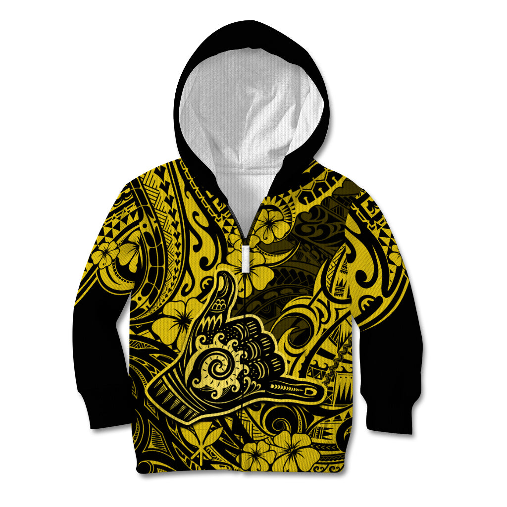 Hawaii Shaka Sign Kid Hoodie Polynesian Pattern Yellow Version LT01 - Polynesian Pride