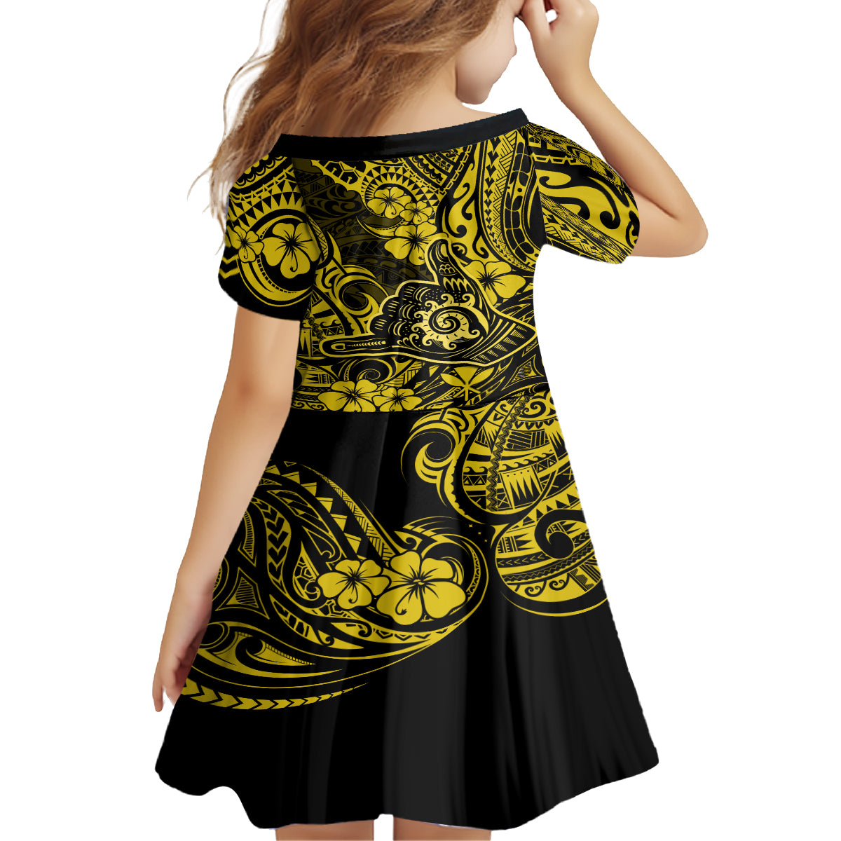 Hawaii Shaka Sign Kid Short Sleeve Dress Polynesian Pattern Yellow Version LT01 - Polynesian Pride