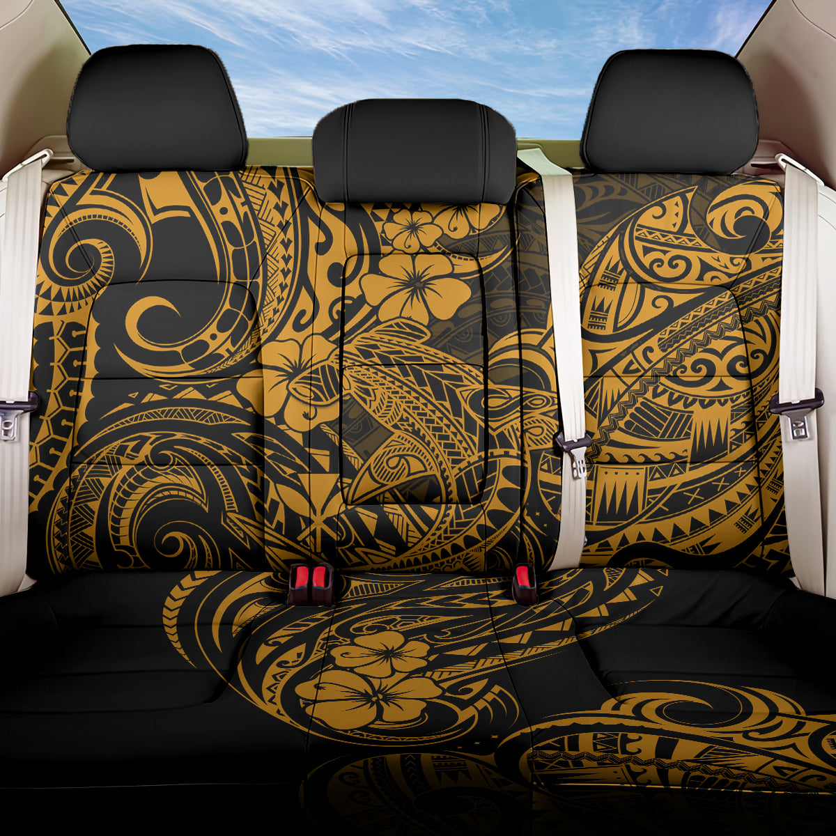 Hawaii Shark Back Car Seat Cover Polynesian Pattern Gold Version LT01 One Size Gold - Polynesian Pride