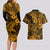 Hawaii Shark Couples Matching Long Sleeve Bodycon Dress and Hawaiian Shirt Polynesian Pattern Gold Version LT01 - Polynesian Pride