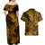 Hawaii Shark Couples Matching Off Shoulder Maxi Dress and Hawaiian Shirt Polynesian Pattern Gold Version LT01 - Polynesian Pride