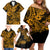 Hawaii Shark Family Matching Off Shoulder Short Dress and Hawaiian Shirt Polynesian Pattern Gold Version LT01 - Polynesian Pride