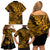 Hawaii Shark Family Matching Off Shoulder Short Dress and Hawaiian Shirt Polynesian Pattern Gold Version LT01 - Polynesian Pride