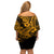 Hawaii Shark Family Matching Off Shoulder Short Dress and Hawaiian Shirt Polynesian Pattern Gold Version LT01 - Polynesian Pride