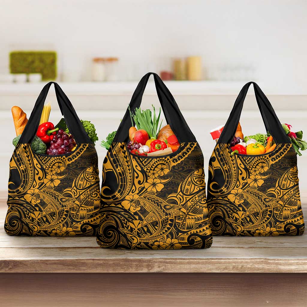 Hawaii Shark Grocery Bag Polynesian Pattern Gold Version LT01 3-pack One Size Gold - Polynesian Pride