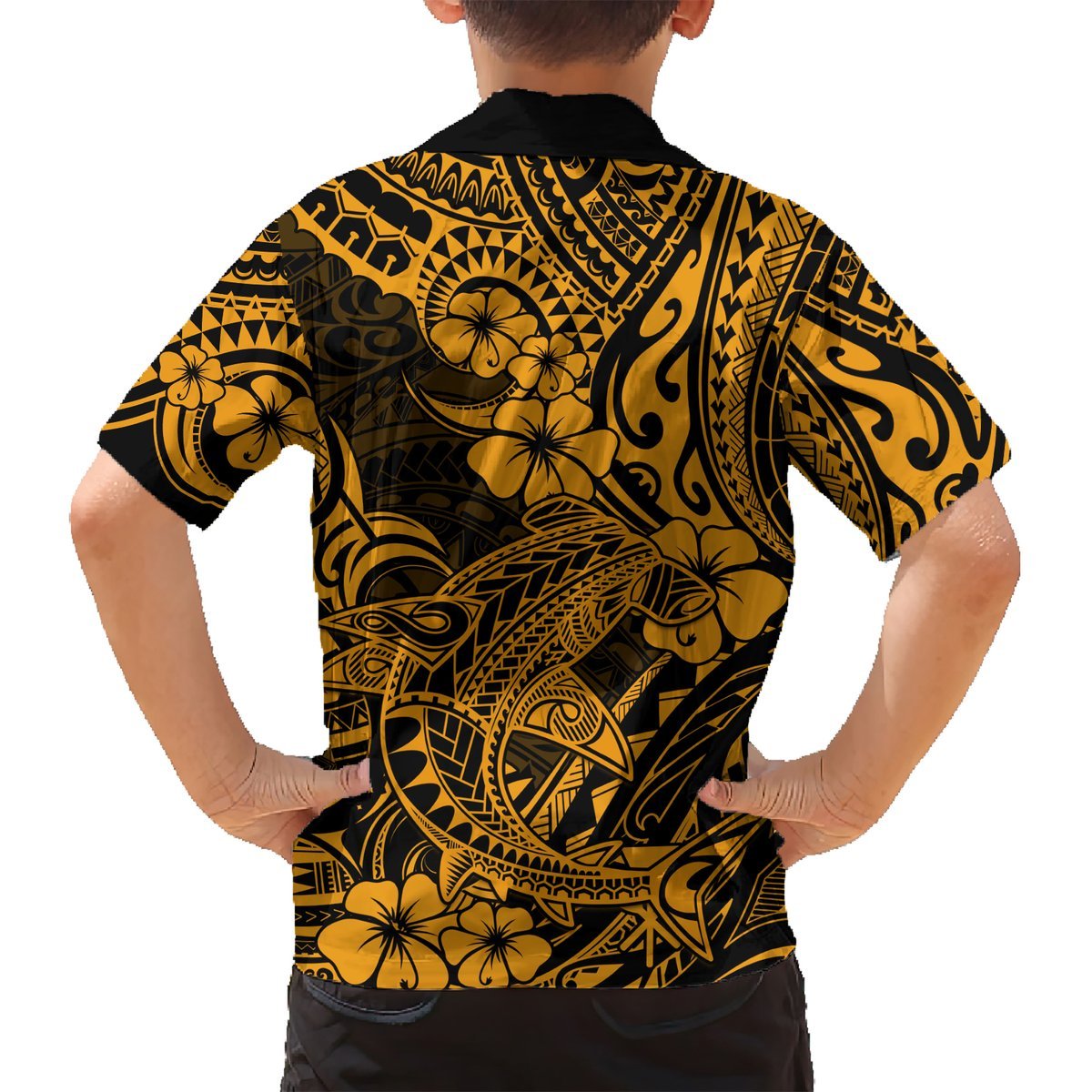 Hawaii Shark Hawaiian Shirt Polynesian Pattern Gold Version LT01 - Polynesian Pride