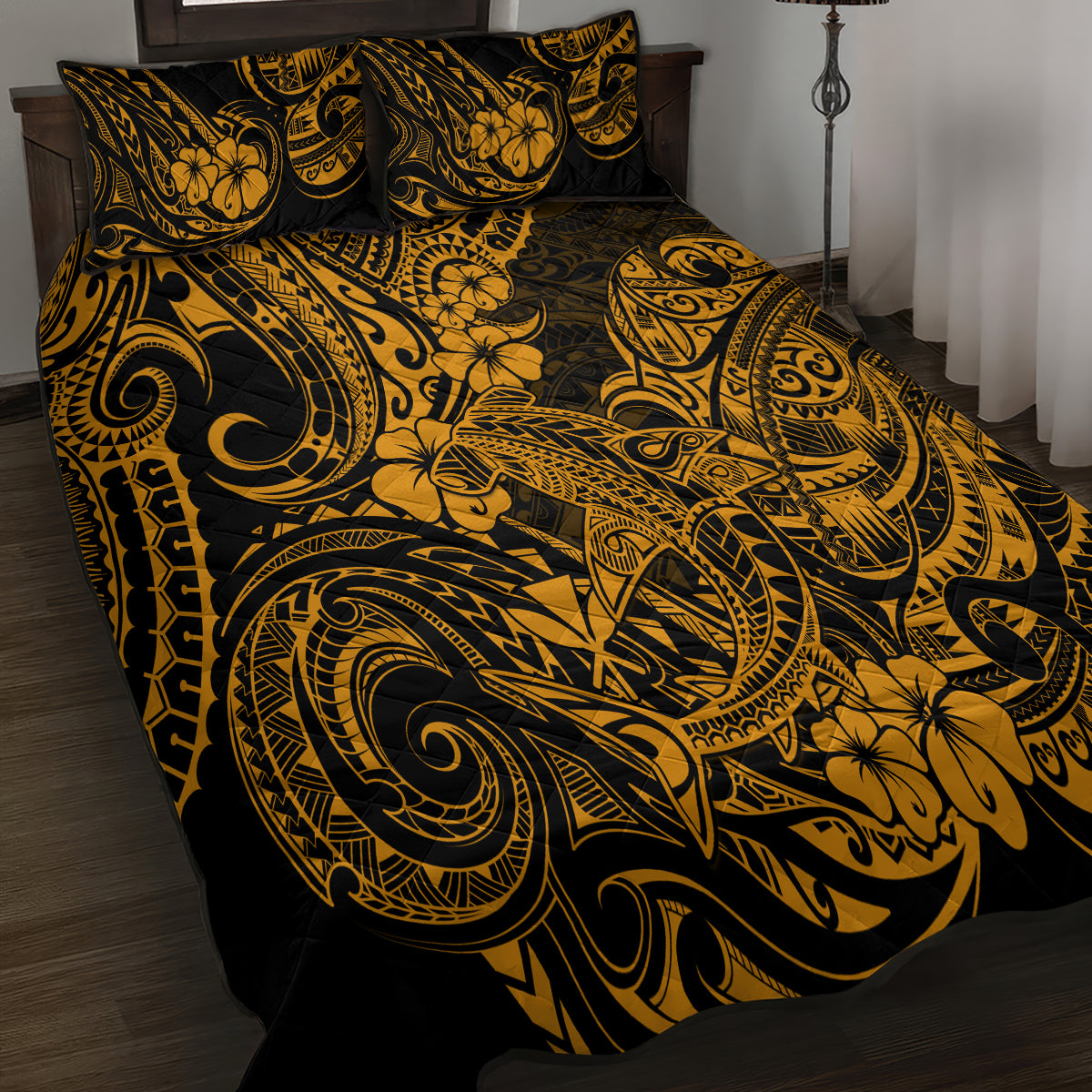 Hawaii Shark Quilt Bed Set Polynesian Pattern Gold Version LT01 - Polynesian Pride