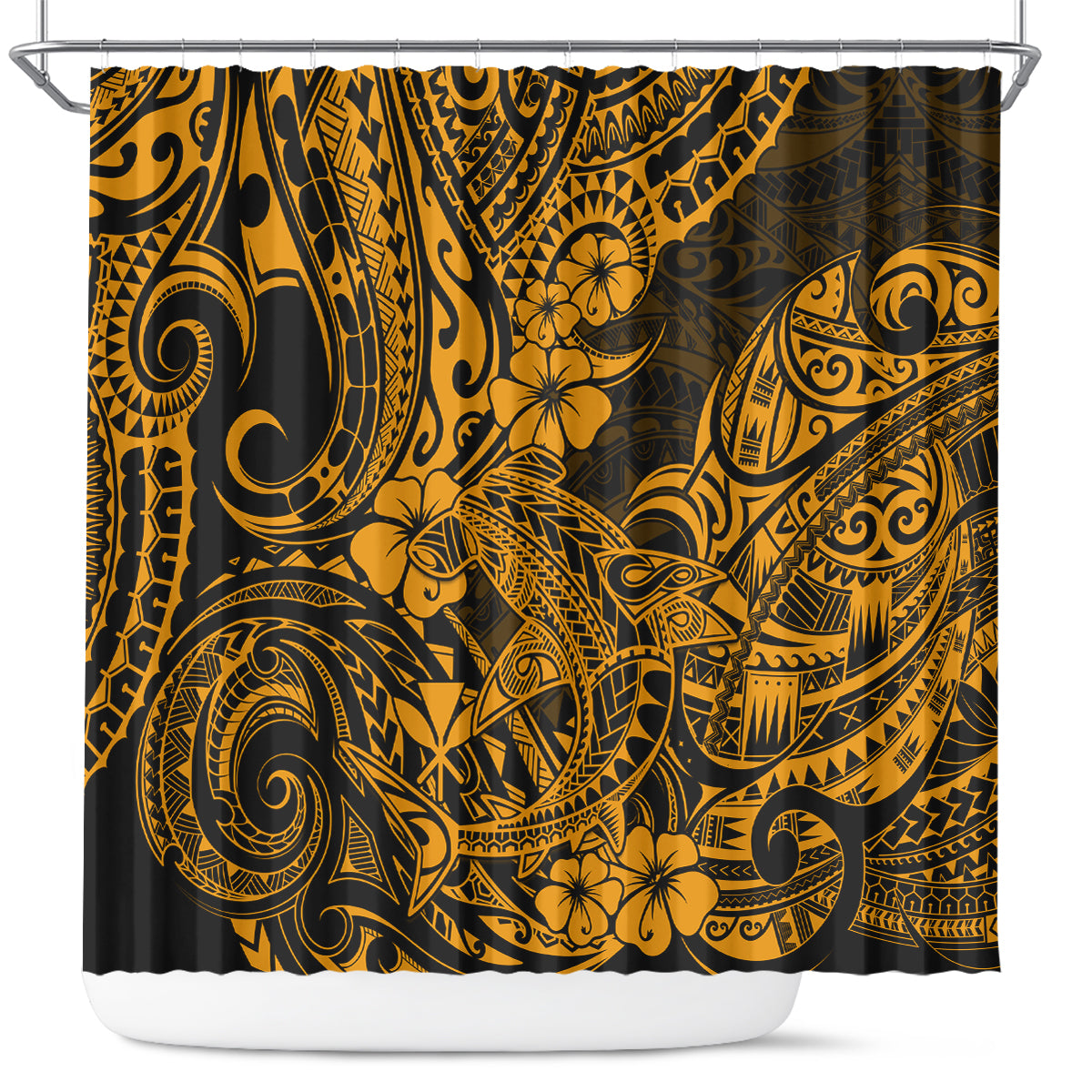 Hawaii Shark Shower Curtain Polynesian Pattern Gold Version LT01 Gold - Polynesian Pride