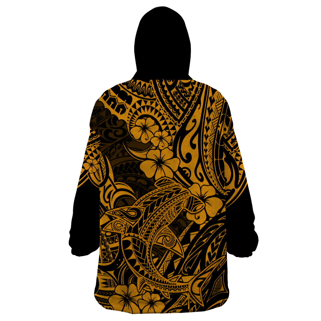 Hawaii Shark Wearable Blanket Hoodie Polynesian Pattern Gold Version LT01 - Polynesian Pride