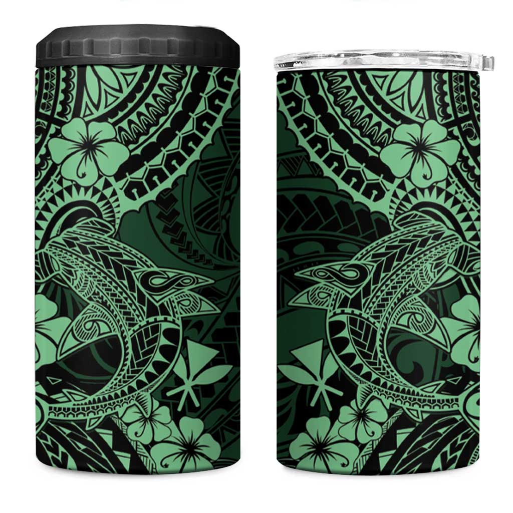Hawaii Shark 4 in 1 Can Cooler Tumbler Polynesian Pattern Green Version LT01 One Size: 16 oz Green - Polynesian Pride