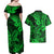 Hawaii Shark Couples Matching Off Shoulder Maxi Dress and Hawaiian Shirt Polynesian Pattern Green Version LT01 - Polynesian Pride