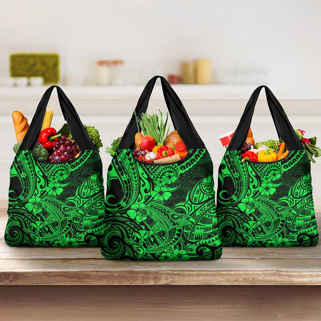 Hawaii Shark Grocery Bag Polynesian Pattern Green Version LT01 3-pack One Size Green - Polynesian Pride