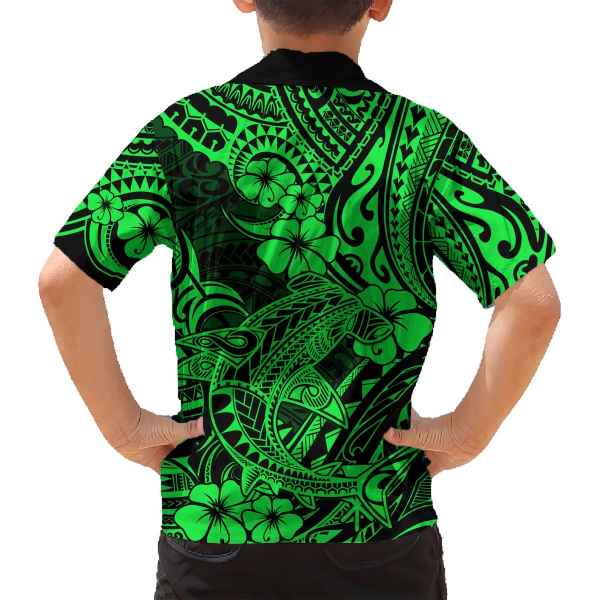 Hawaii Shark Hawaiian Shirt Polynesian Pattern Green Version LT01 - Polynesian Pride