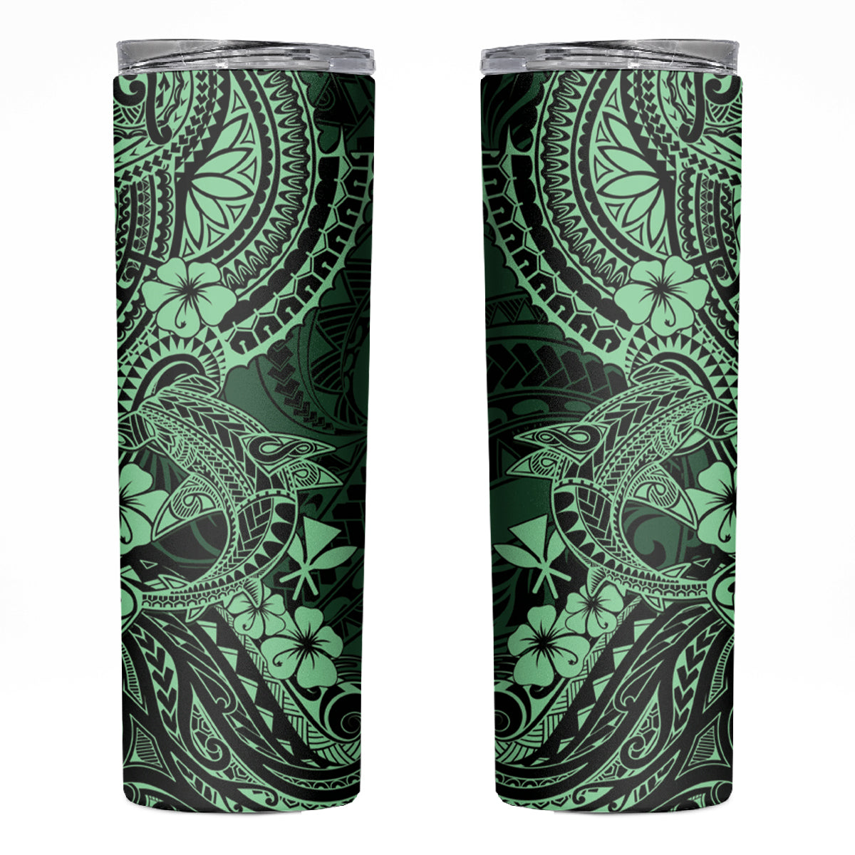 Hawaii Shark Skinny Tumbler Polynesian Pattern Green Version