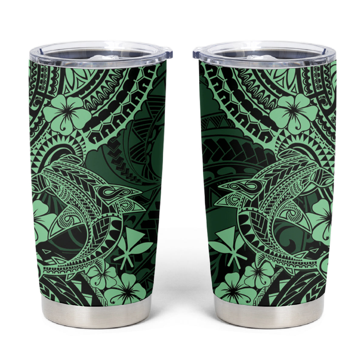 Hawaii Shark Tumbler Cup Polynesian Pattern Green Version LT01 Green - Polynesian Pride
