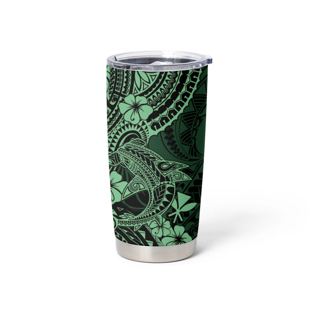 Hawaii Shark Tumbler Cup Polynesian Pattern Green Version LT01 - Polynesian Pride