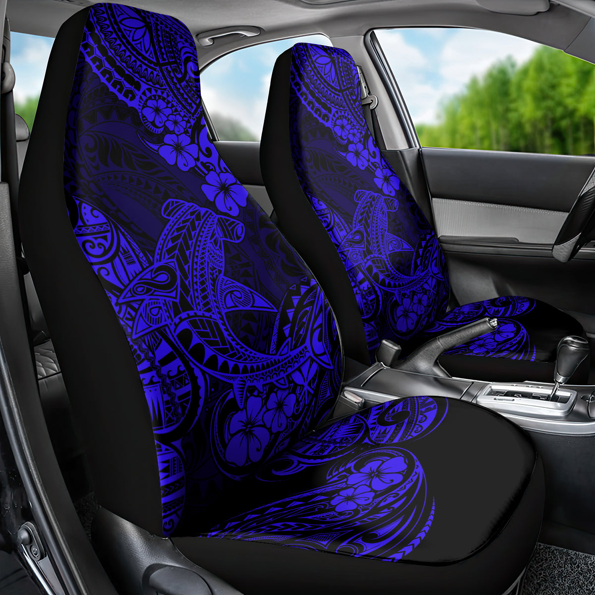 Hawaii Shark Car Seat Cover Polynesian Pattern Navy Blue Version LT01 - Polynesian Pride