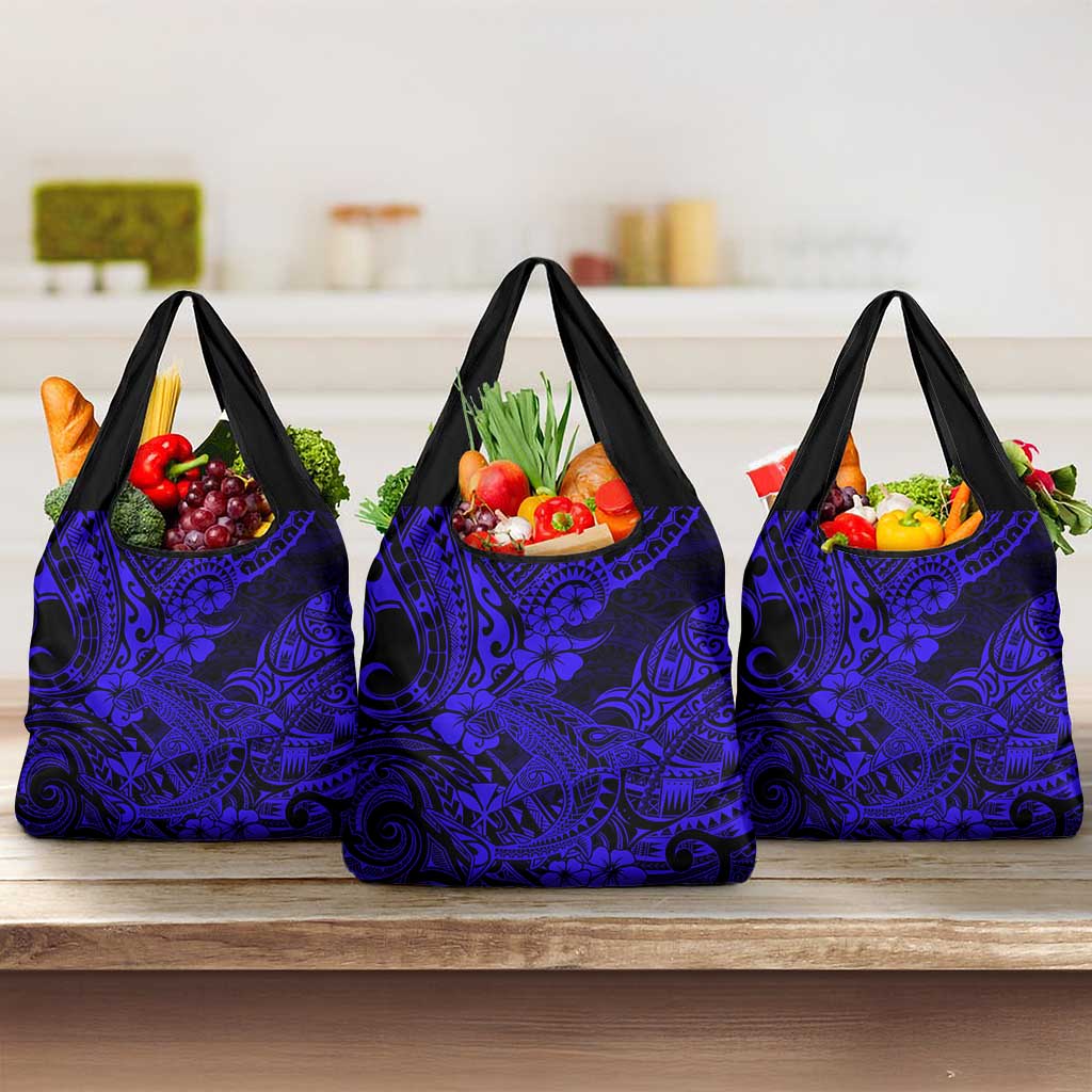 Hawaii Shark Grocery Bag Polynesian Pattern Navy Blue Version LT01 3-pack One Size Blue - Polynesian Pride