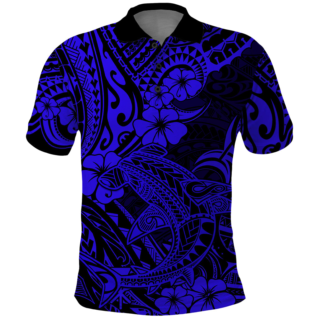Hawaii Shark Polo Shirt Polynesian Pattern Navy Blue Version LT01 Blue - Polynesian Pride