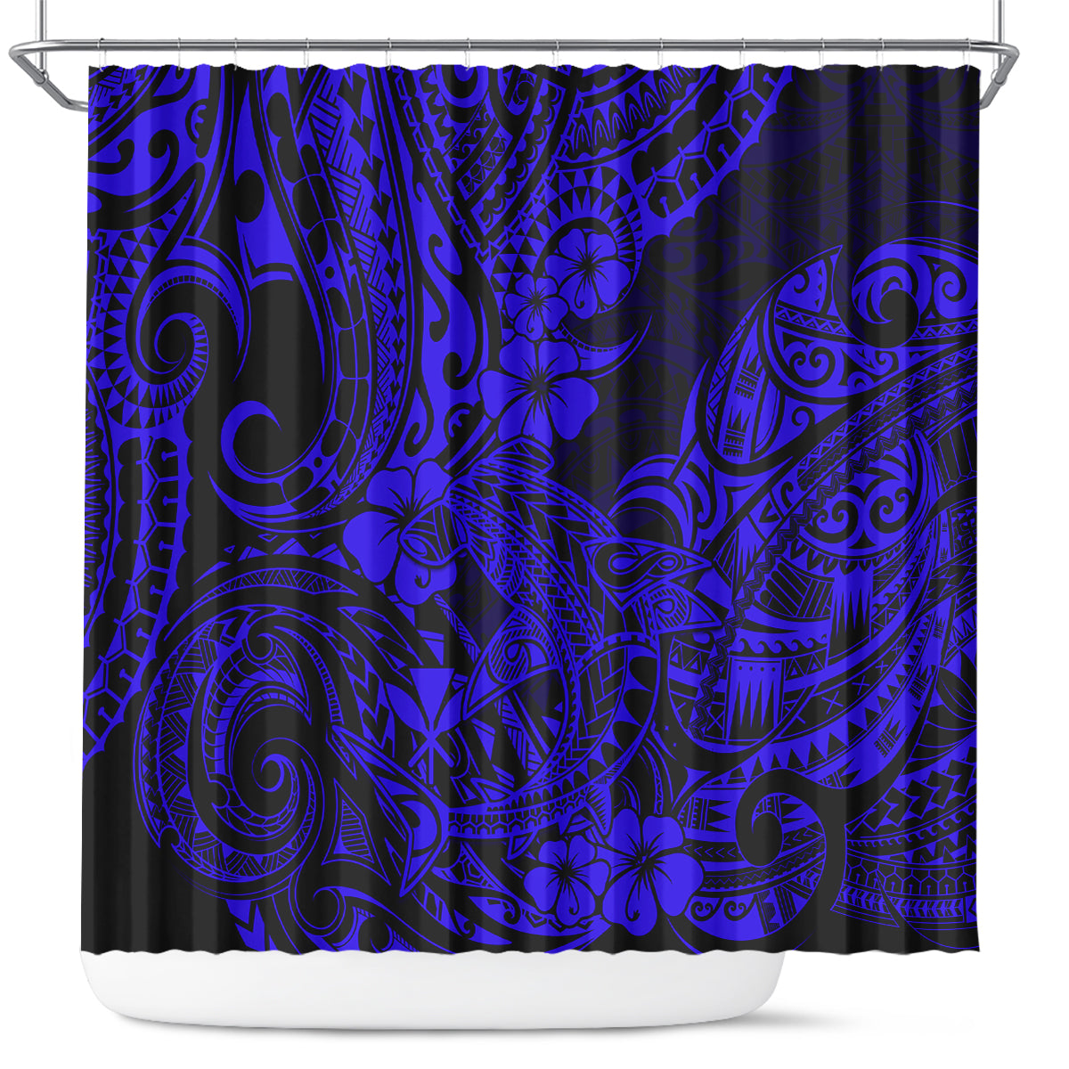 Hawaii Shark Shower Curtain Polynesian Pattern Navy Blue Version LT01 Blue - Polynesian Pride