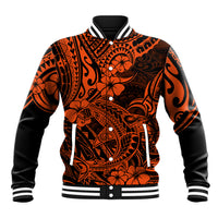 Hawaii Shark Baseball Jacket Polynesian Pattern Orange Version LT01 Unisex Orange - Polynesian Pride