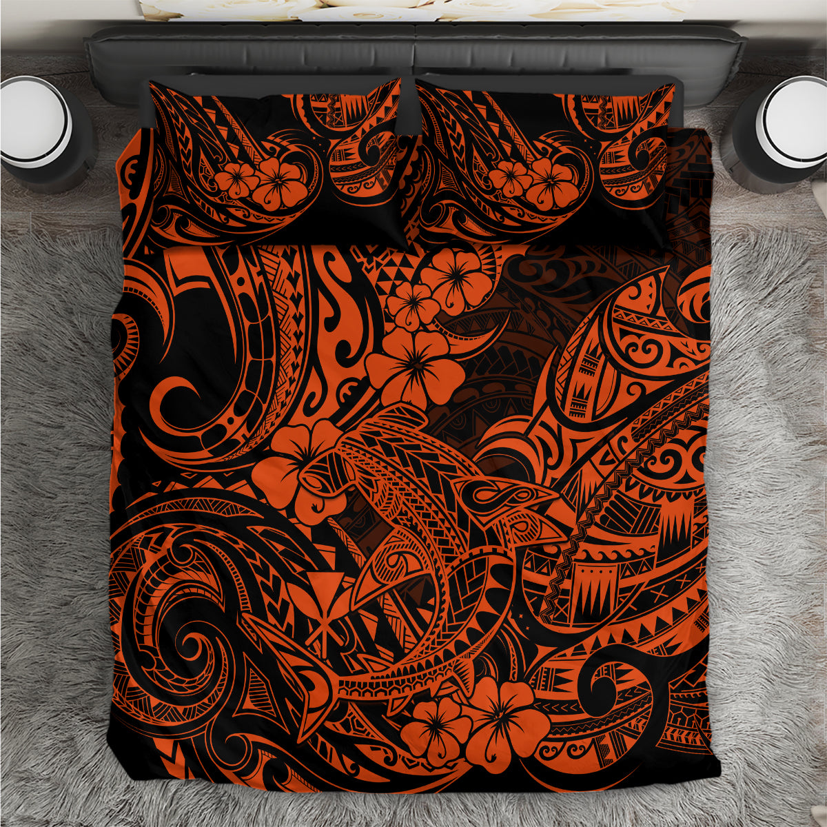 Hawaii Shark Bedding Set Polynesian Pattern Orange Version LT01 Orange - Polynesian Pride