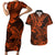 Hawaii Shark Couples Matching Short Sleeve Bodycon Dress and Hawaiian Shirt Polynesian Pattern Orange Version LT01 Orange - Polynesian Pride