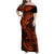 Hawaii Shark Family Matching Off Shoulder Maxi Dress and Hawaiian Shirt Polynesian Pattern Orange Version LT01 Mom's Dress Orange - Polynesian Pride