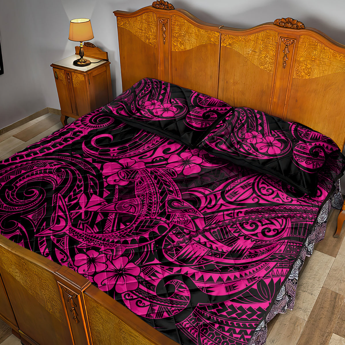 Hawaii Shark Quilt Bed Set Polynesian Pattern Pink Version LT01 - Polynesian Pride