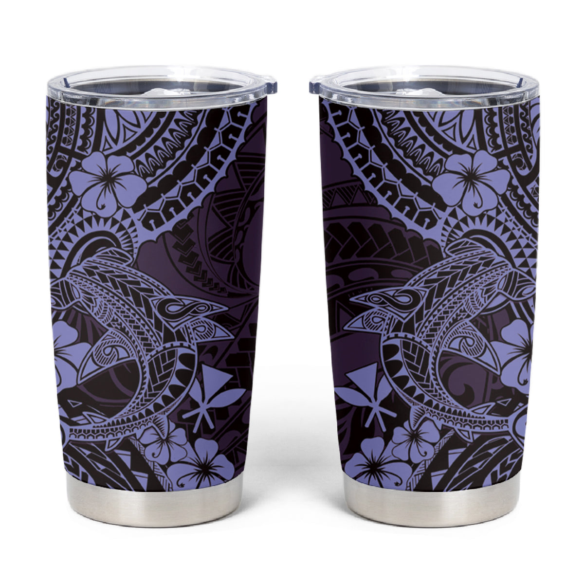 Hawaii Shark Tumbler Cup Polynesian Pattern Purple Version