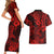 Hawaii Shark Couples Matching Short Sleeve Bodycon Dress and Hawaiian Shirt Polynesian Pattern Red Version LT01 - Polynesian Pride