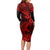 Hawaii Shark Long Sleeve Bodycon Dress Polynesian Pattern Red Version LT01 - Polynesian Pride