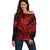 Hawaii Shark Off Shoulder Sweater Polynesian Pattern Red Version LT01 Women Red - Polynesian Pride