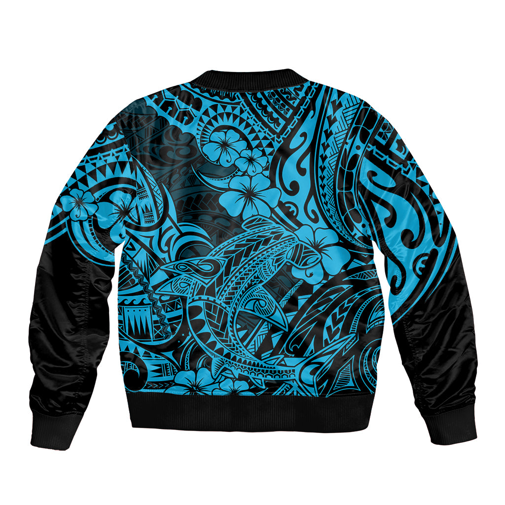 Hawaii Shark Bomber Jacket Polynesian Pattern Sky Blue Version LT01 - Polynesian Pride