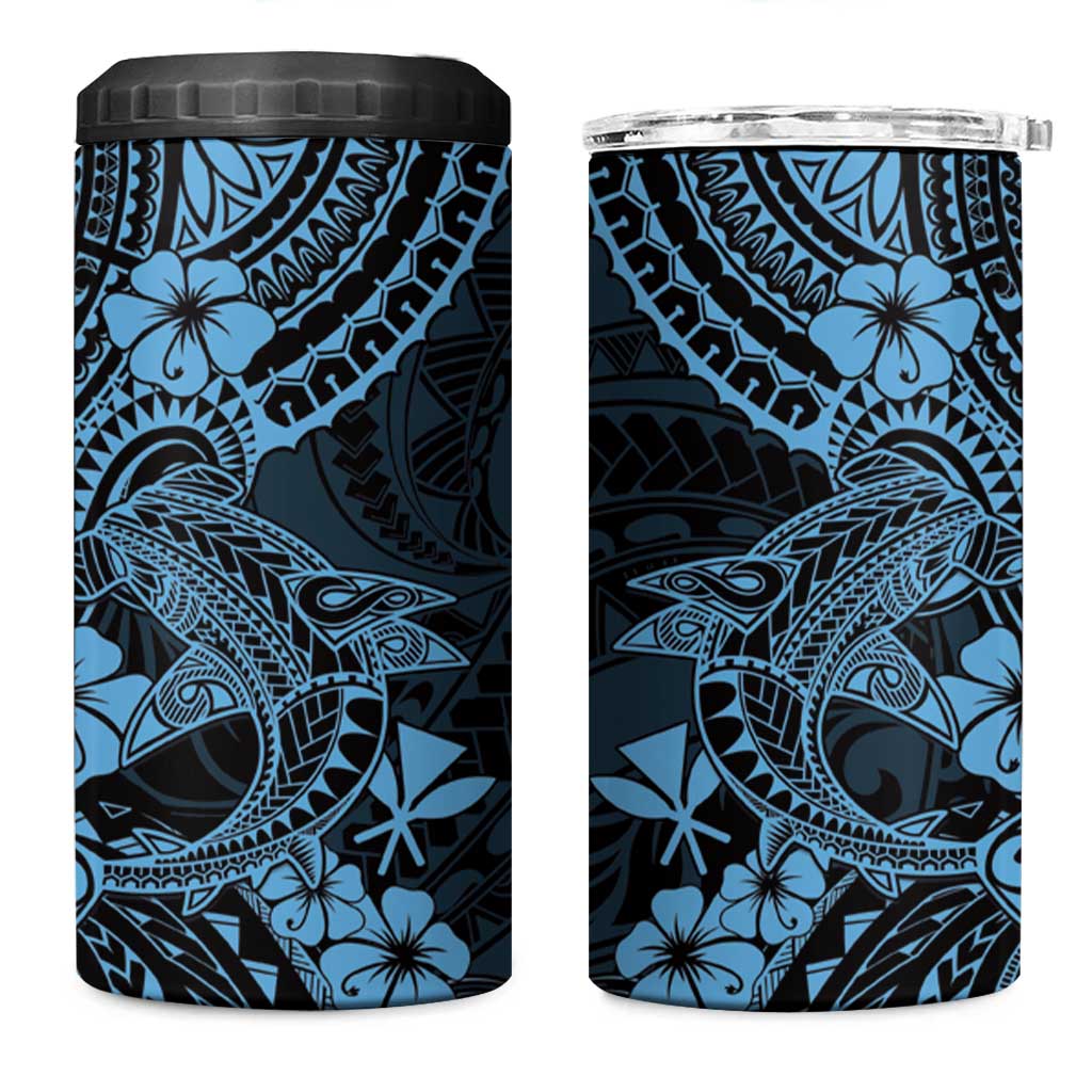 Hawaii Shark 4 in 1 Can Cooler Tumbler Polynesian Pattern Sky Blue Version LT01 One Size: 16 oz Blue - Polynesian Pride