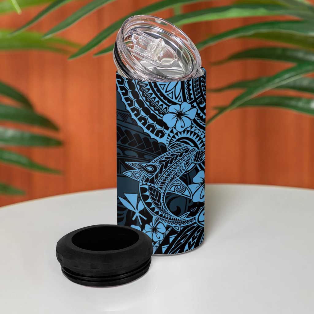 Hawaii Shark 4 in 1 Can Cooler Tumbler Polynesian Pattern Sky Blue Version LT01 - Polynesian Pride