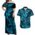 Hawaii Shark Couples Matching Off Shoulder Maxi Dress and Hawaiian Shirt Polynesian Pattern Sky Blue Version LT01 Blue - Polynesian Pride