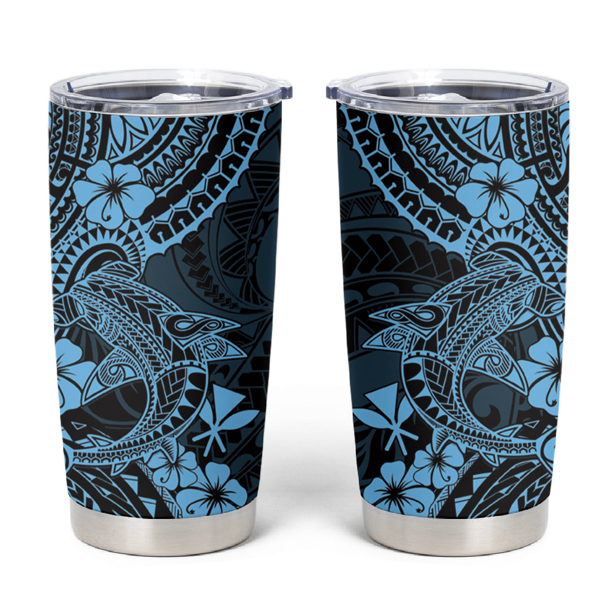 Hawaii Shark Tumbler Cup Polynesian Pattern Sky Blue Version