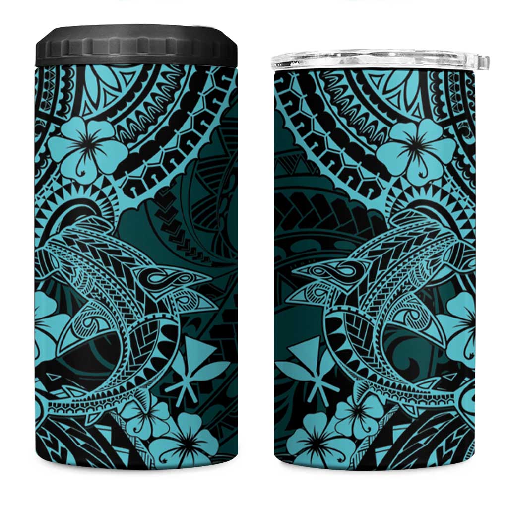 Hawaii Shark 4 in 1 Can Cooler Tumbler Polynesian Pattern Turquoise Version LT01 One Size: 16 oz Turquoise - Polynesian Pride