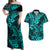 Hawaii Shark Couples Matching Off Shoulder Maxi Dress and Hawaiian Shirt Polynesian Pattern Turquoise Version LT01 Turquoise - Polynesian Pride