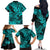 Hawaii Shark Family Matching Off Shoulder Long Sleeve Dress and Hawaiian Shirt Polynesian Pattern Turquoise Version LT01 - Polynesian Pride