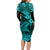 Hawaii Shark Long Sleeve Bodycon Dress Polynesian Pattern Turquoise Version LT01 - Polynesian Pride