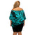 Hawaii Shark Off Shoulder Short Dress Polynesian Pattern Turquoise Version LT01 - Polynesian Pride