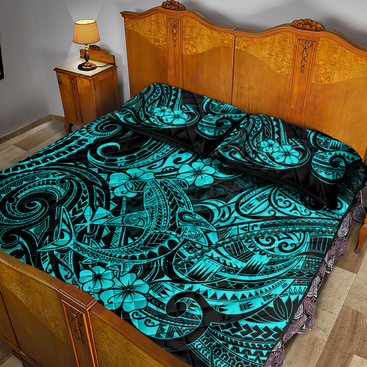 Hawaii Shark Quilt Bed Set Polynesian Pattern Turquoise Version LT01 - Polynesian Pride
